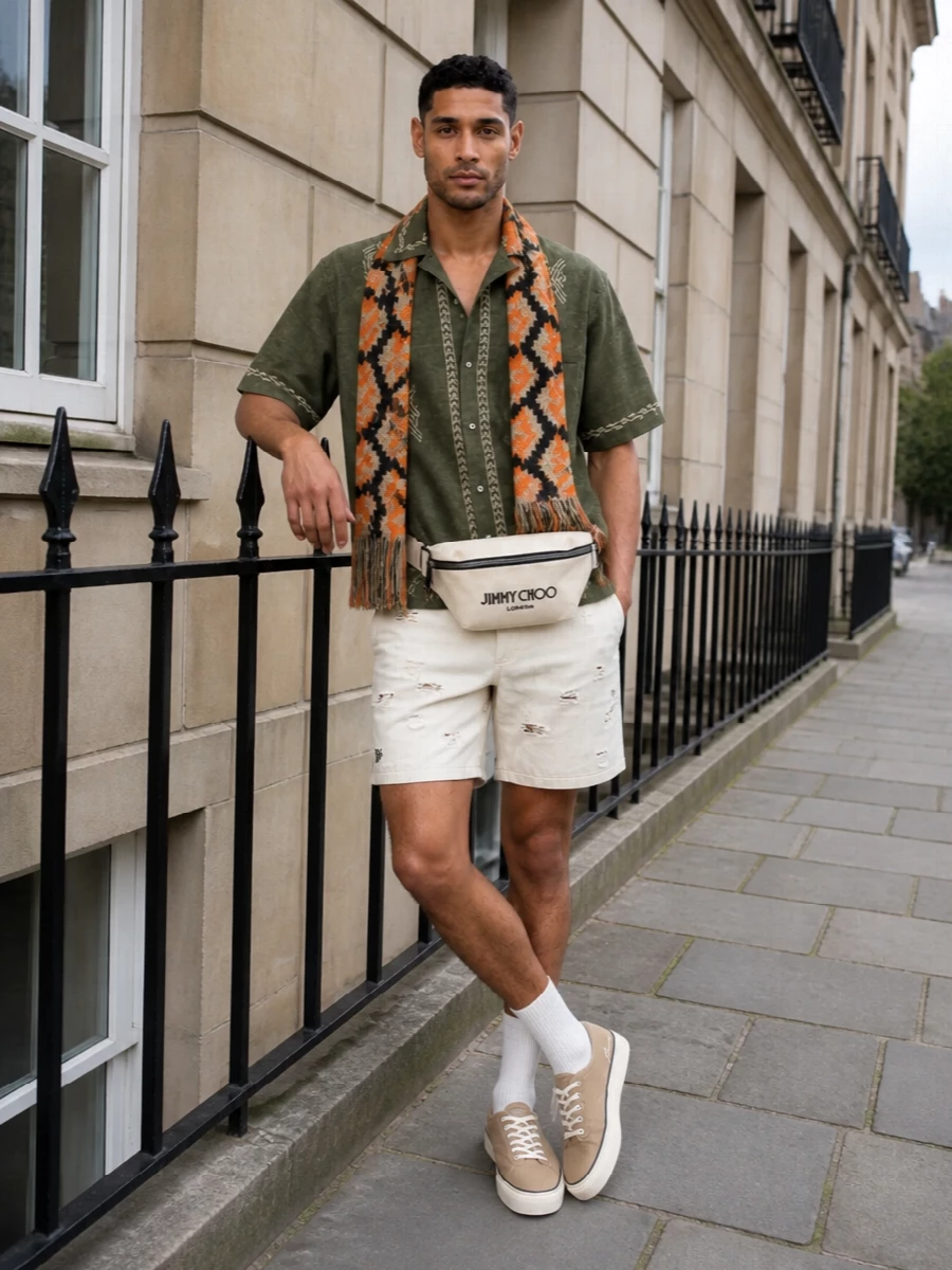 Isabel marant ivory shorts olive embroidered shirt