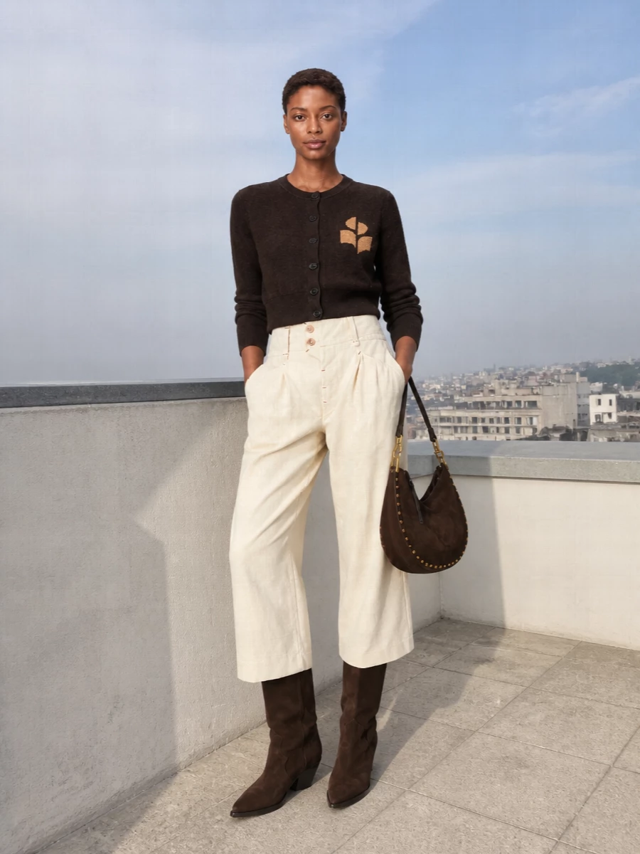 Isabel marant cardigan wide leg trousers boots