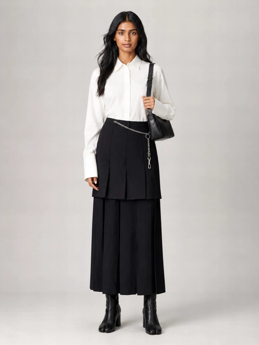 Mm6 Maison Margiela Virgin Wool Pleated Asymmetric Midi Skirt