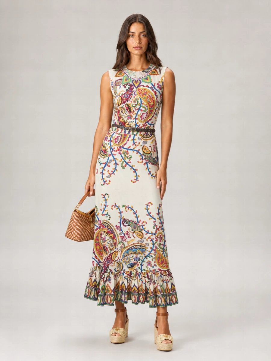 Etro Cotton Sleeveless Printed A-Line Maxi Dress