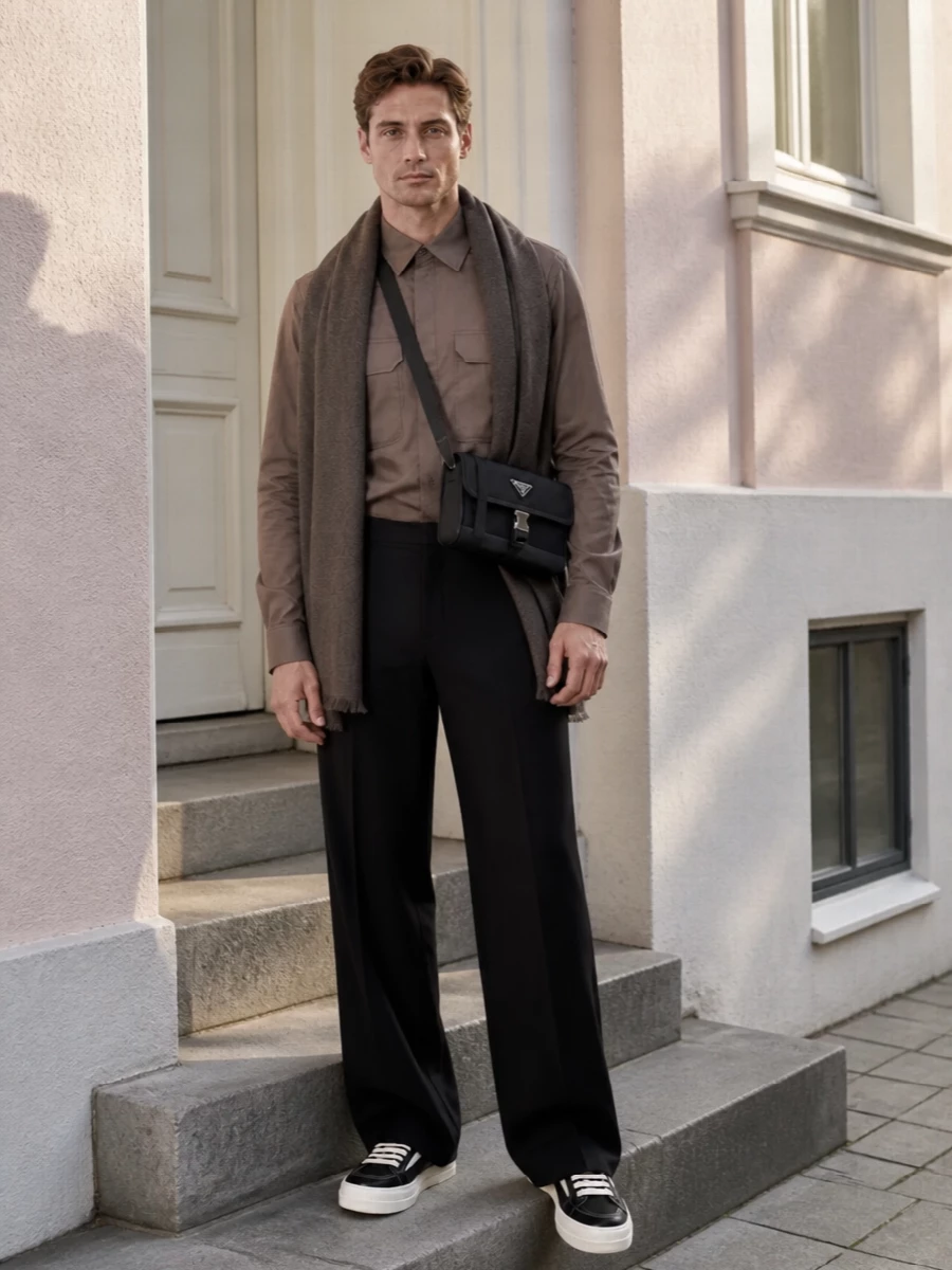 Rick owens taupe shirt black wide leg pants