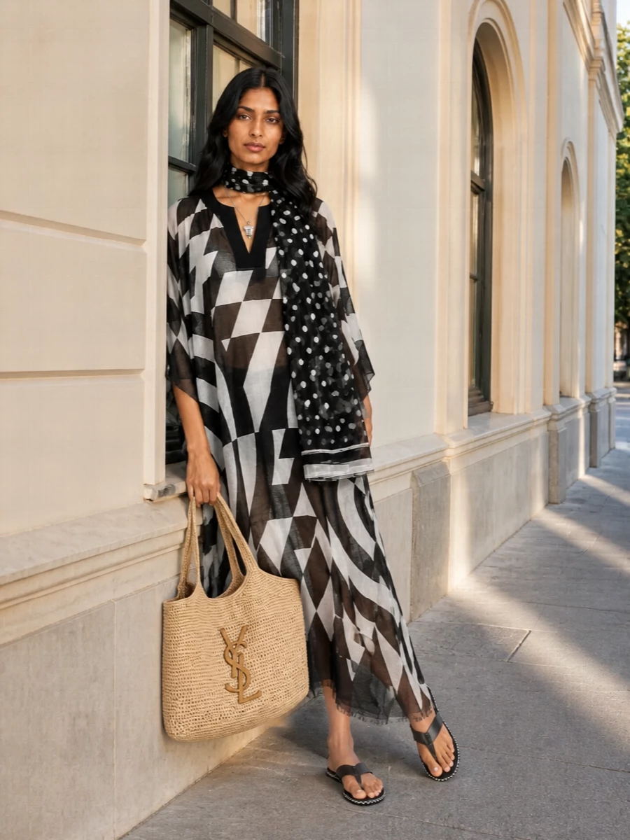 Dries van noten kaftan saint laurent raffia tote