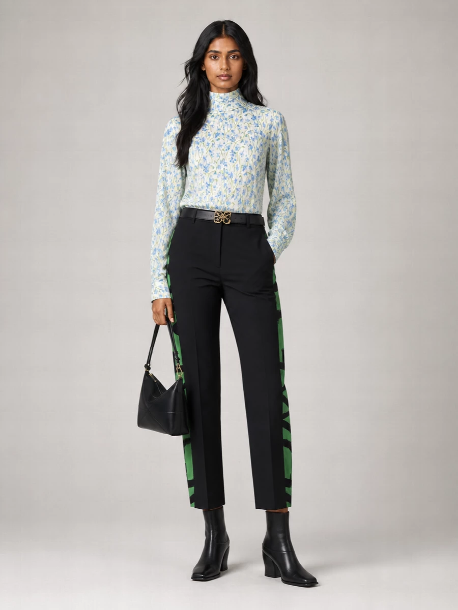 Loewe Wool Printed Straight-Leg Mid-Rise Trousers