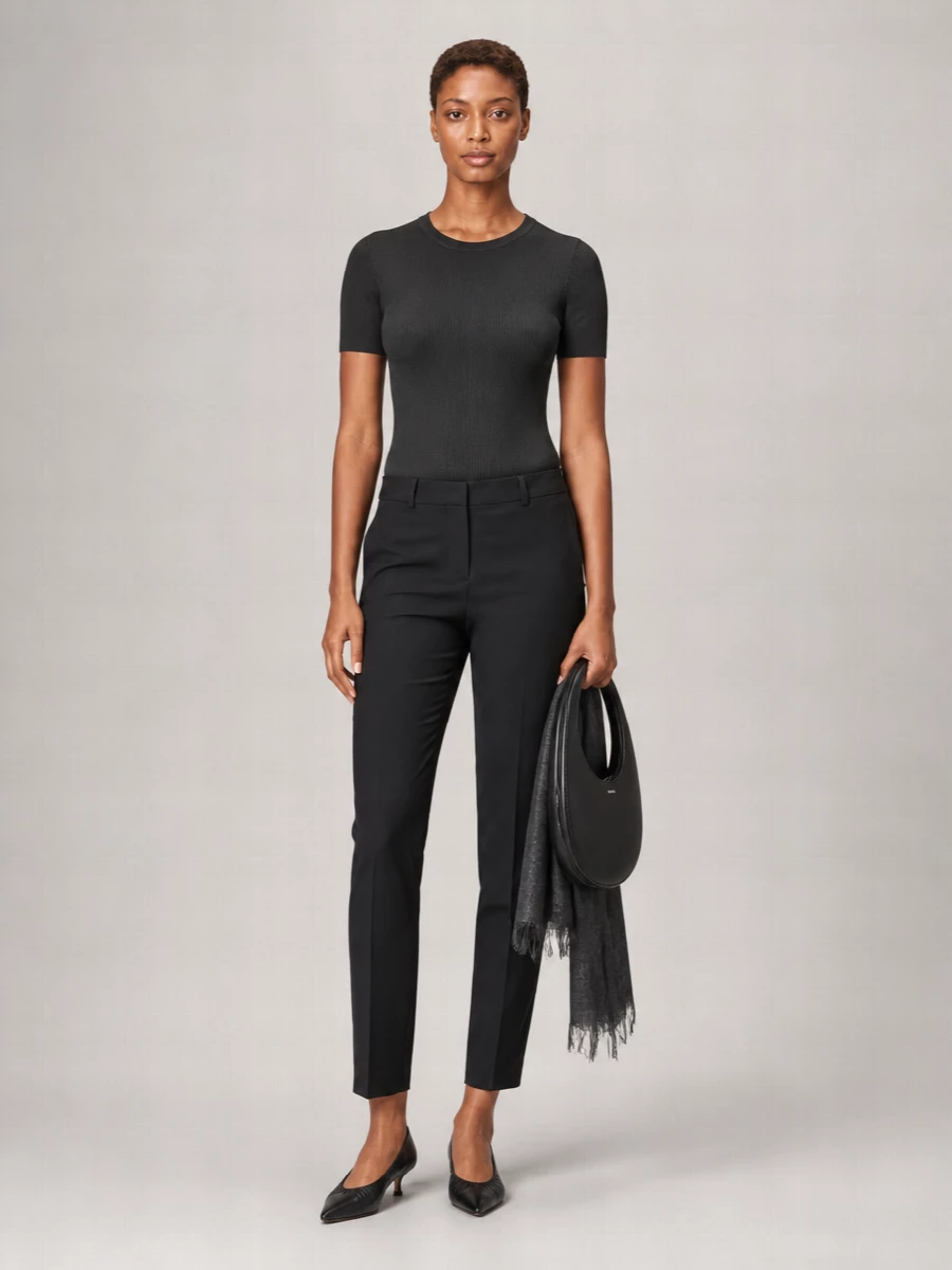 Parosh Ribbed-Knit Wool Short-Sleeve Top