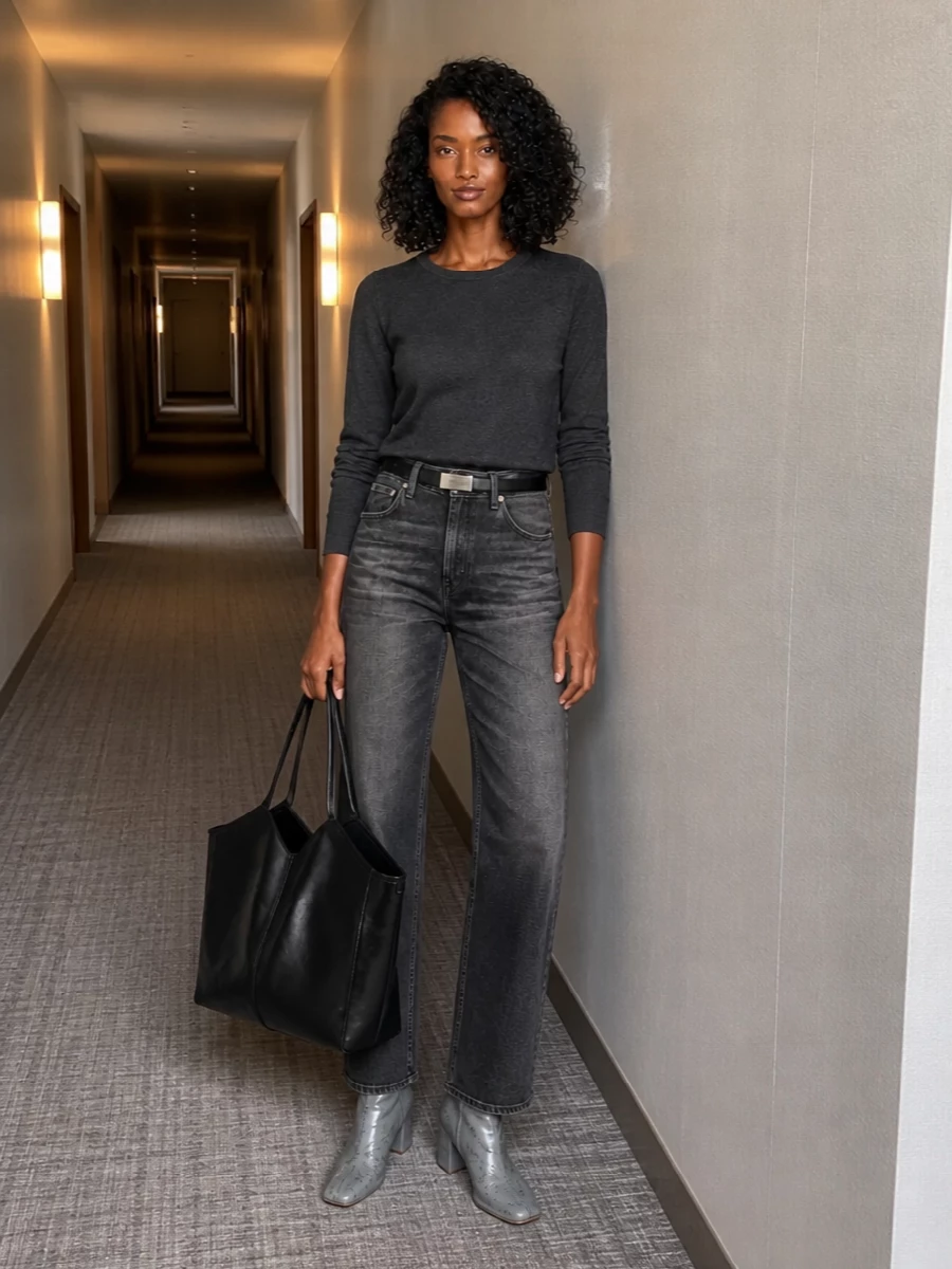 Haikure wide leg jeans charcoal knit mm6 boots