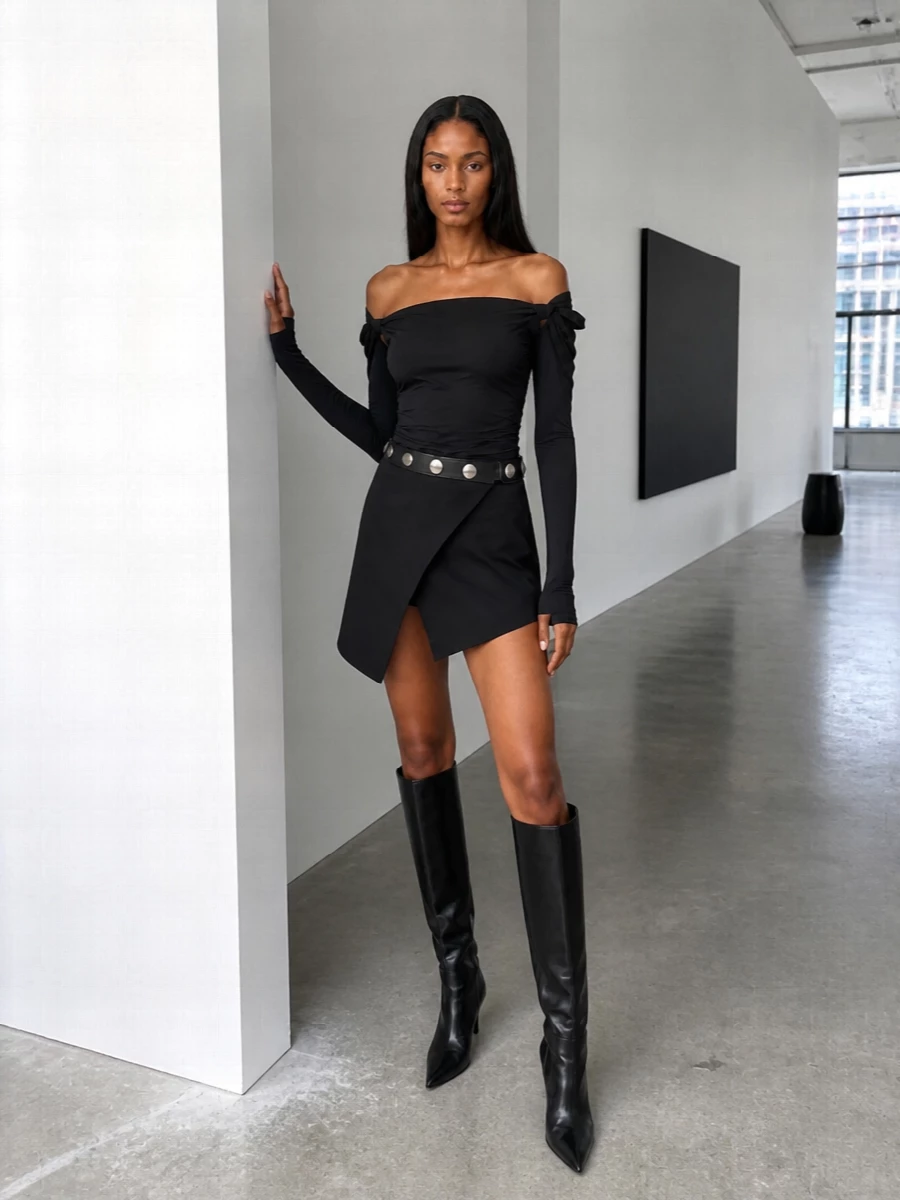 The attico black asymmetric mini skirt outfit