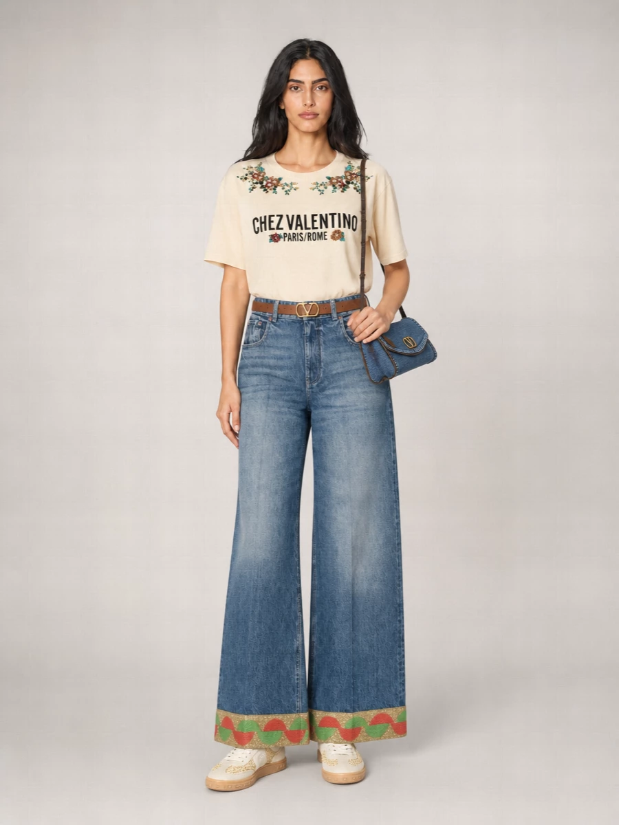 Valentino Jacquard Wide-Leg Jeans