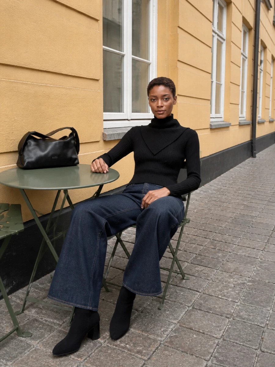 Calvin klein turtleneck wide leg jeans boots
