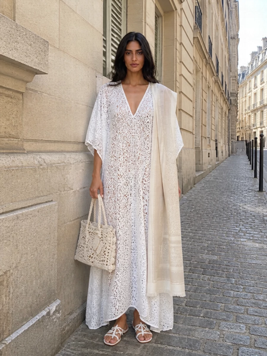 Ermanno scervino lace kaftan flat sandals