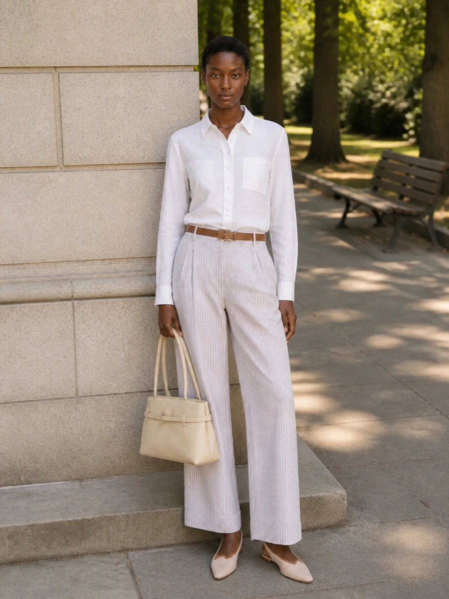 Dries van noten striped trousers white shirt outfit