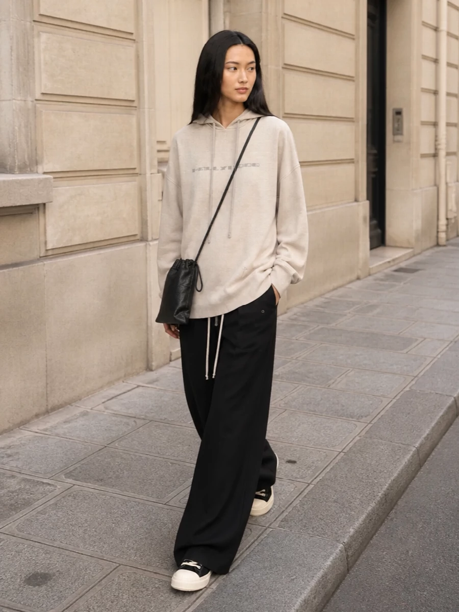 Rick owens drkshdw hoodie wide leg trousers outfit