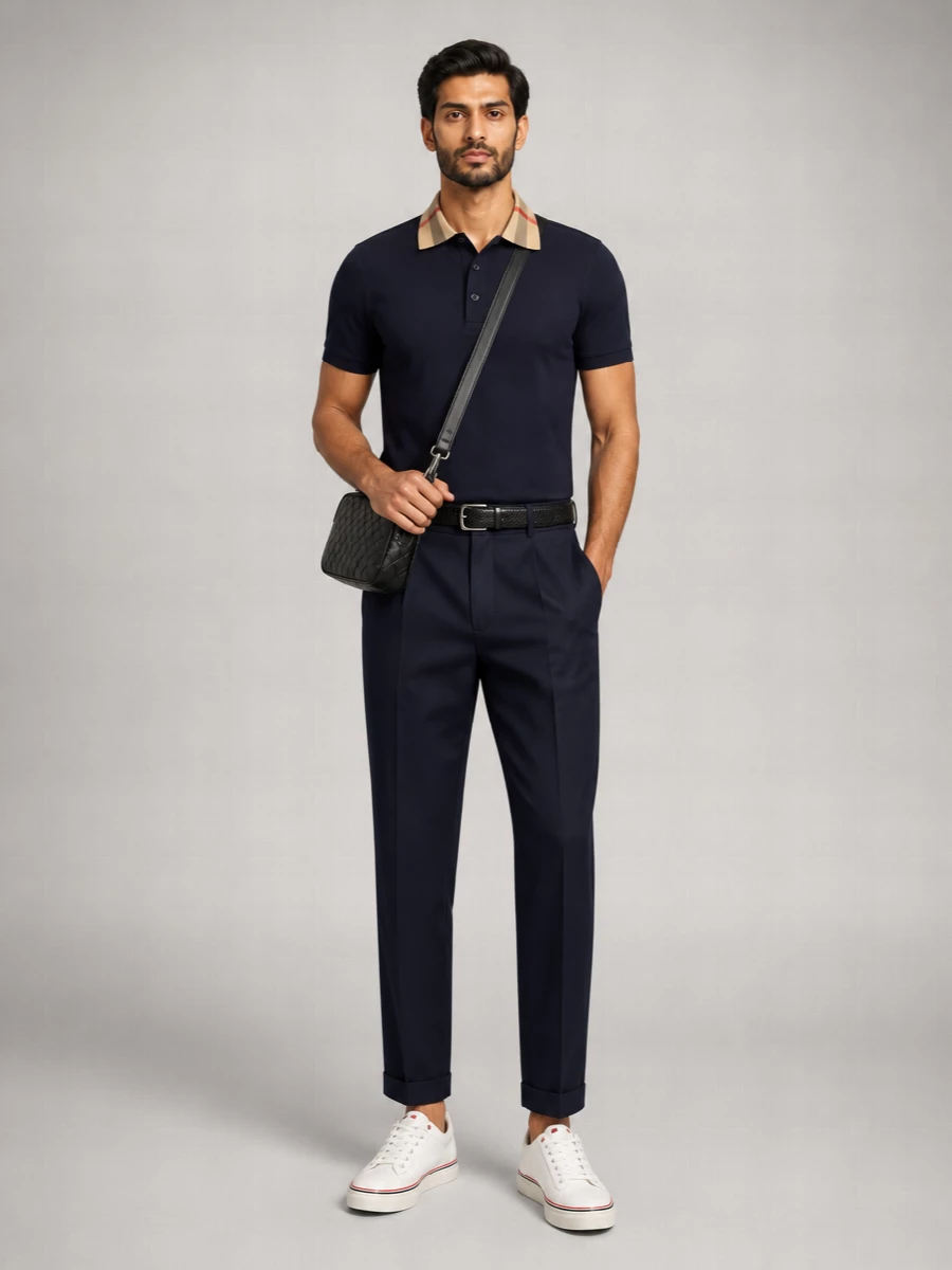 Burberry Cotton Slim-Fit Check-Collar Polo Shirt