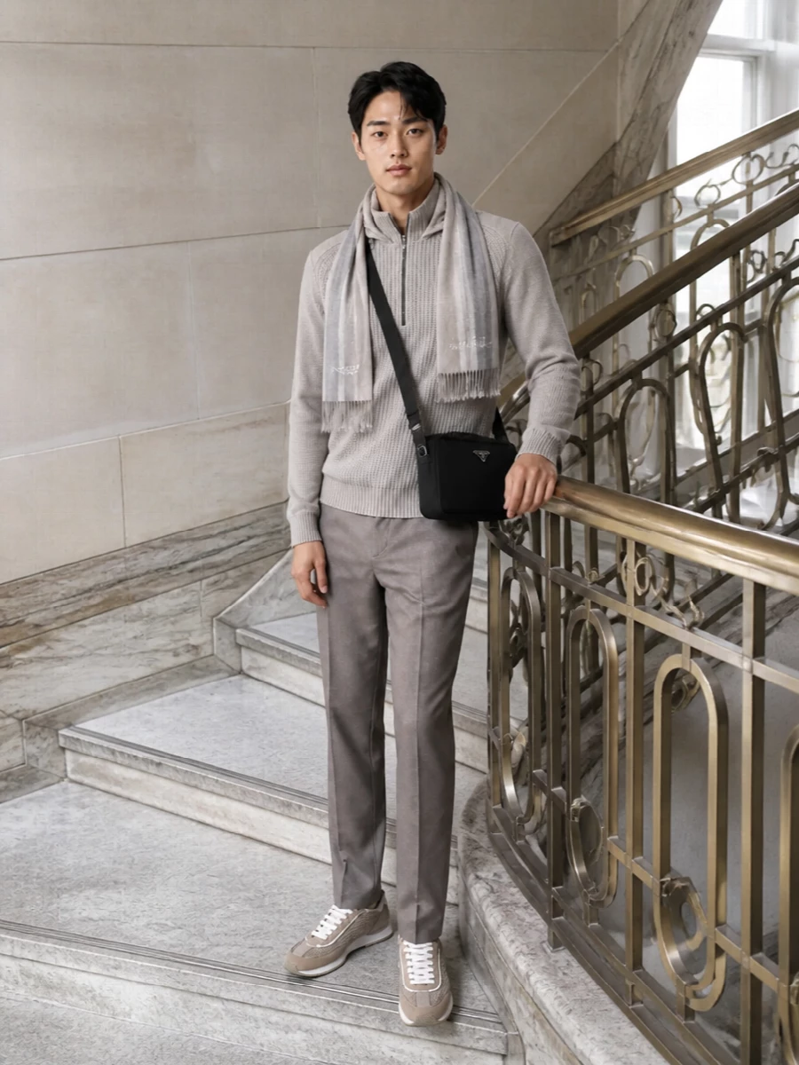 Herno hoodie taupe trousers dolcegabbana sneakers