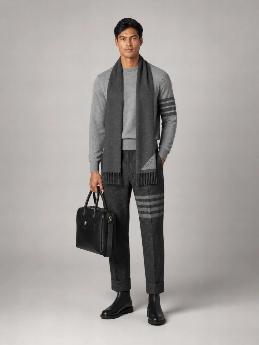 Thom Browne Cotton Crew-Neck Sweatshirt With Striped Sleeve Detail