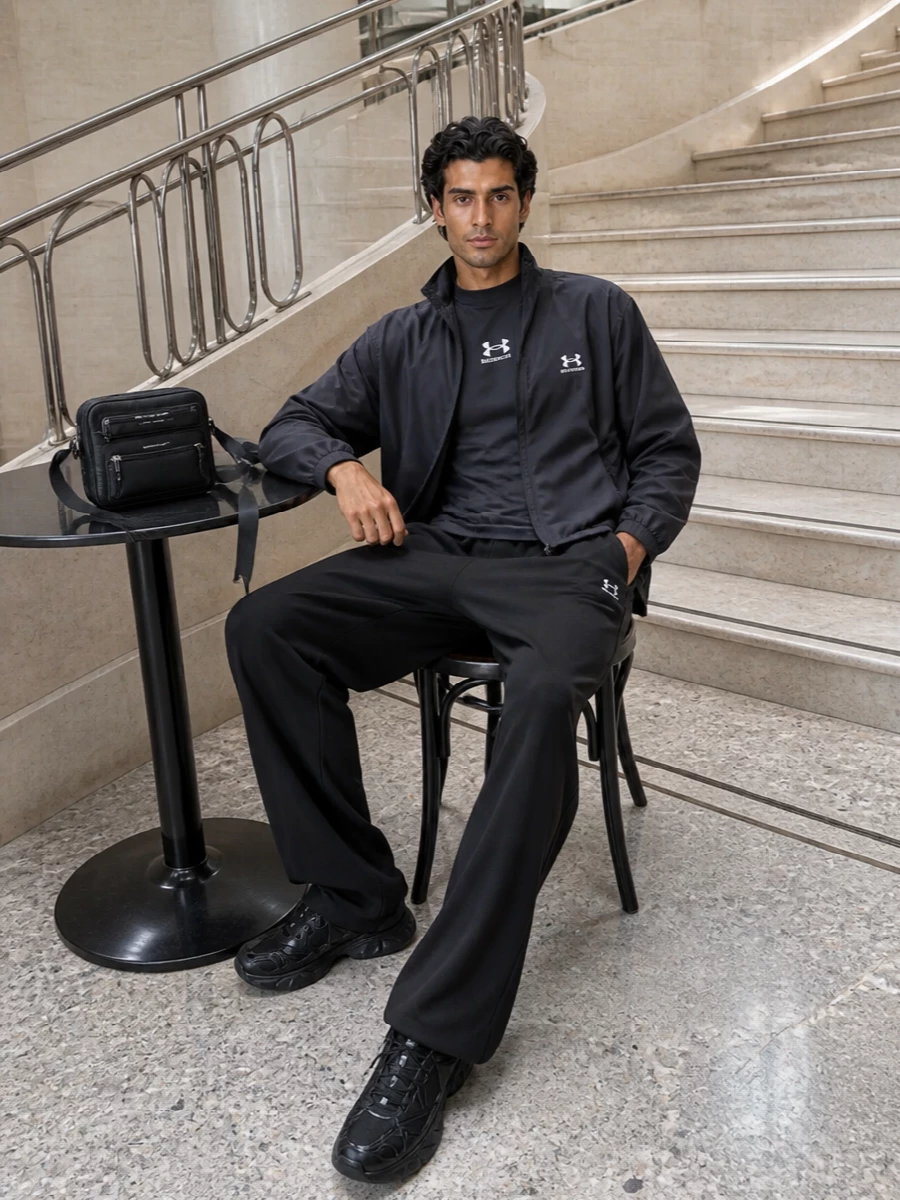 Balenciaga mens black track pants outfit runners