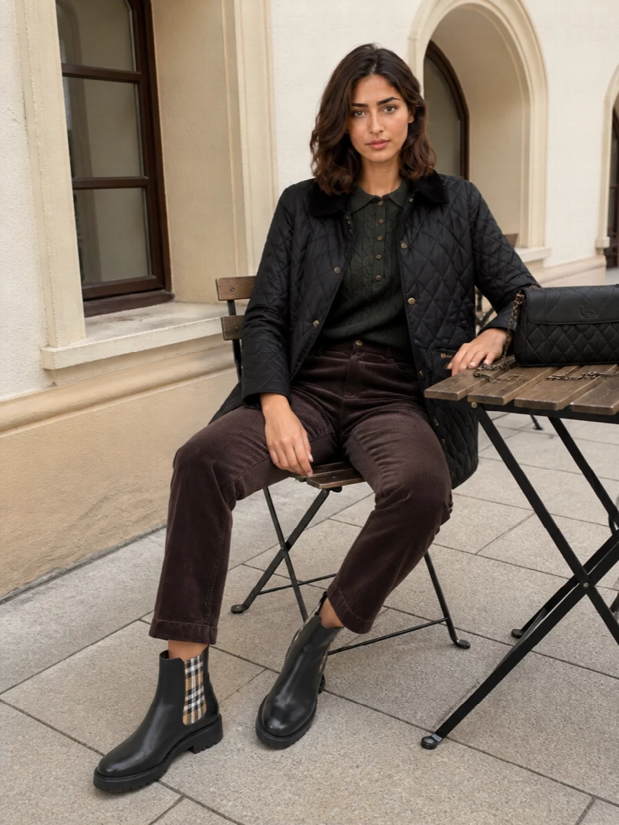 Barbour quilted jacket corduroy trousers outfit
