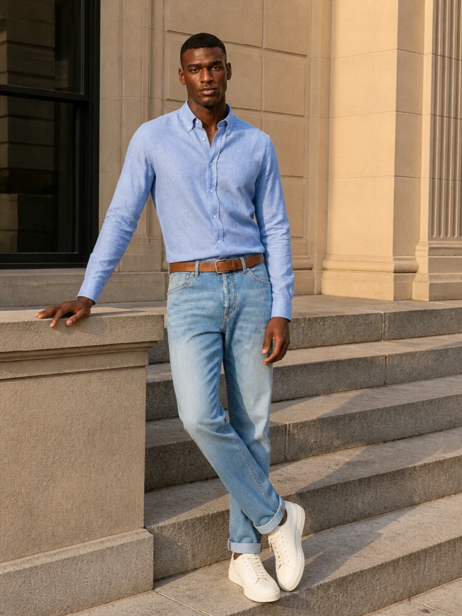 Brunello cucinelli light jeans shirt sneakers