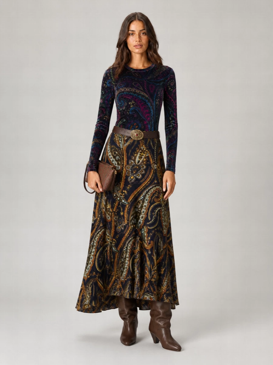 Etro Printed Satin High-Waisted Skirt