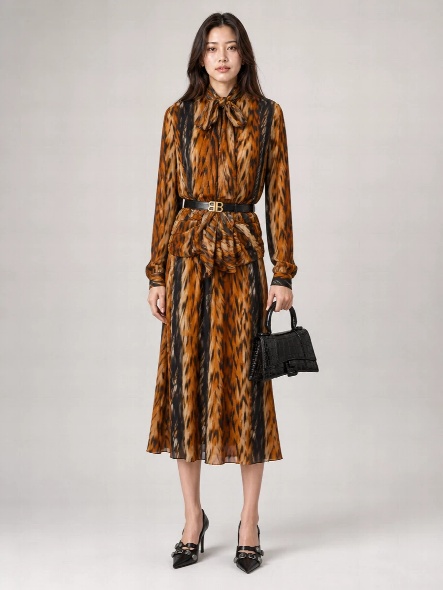 Balenciaga Printed Knotted Midi Dress