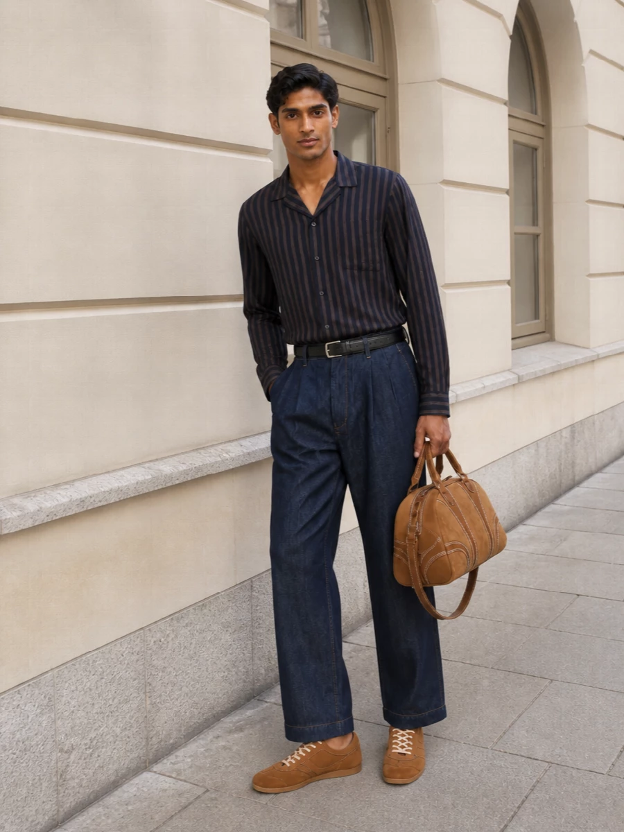 Dries van noten denim striped shirt sneakers