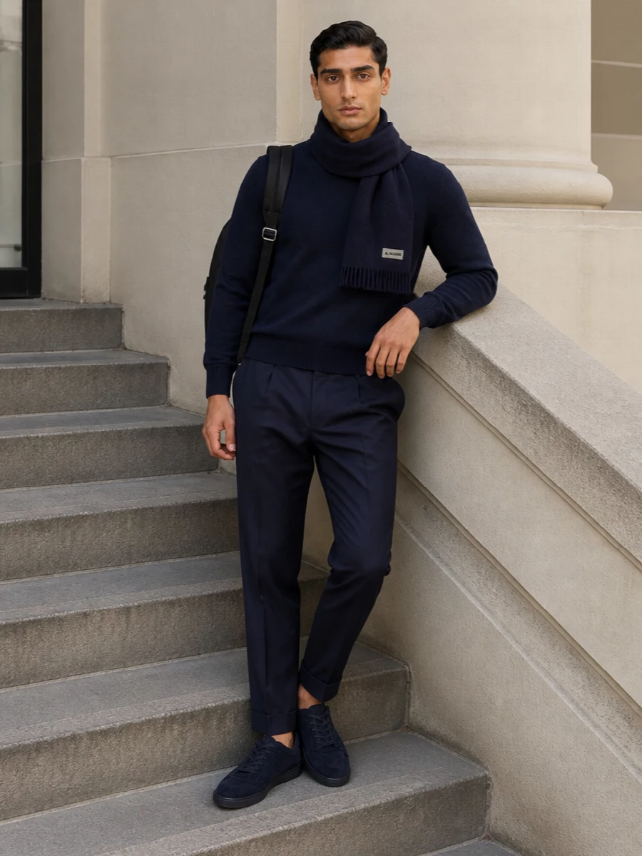Beams plus navy sweater pt torino trousers