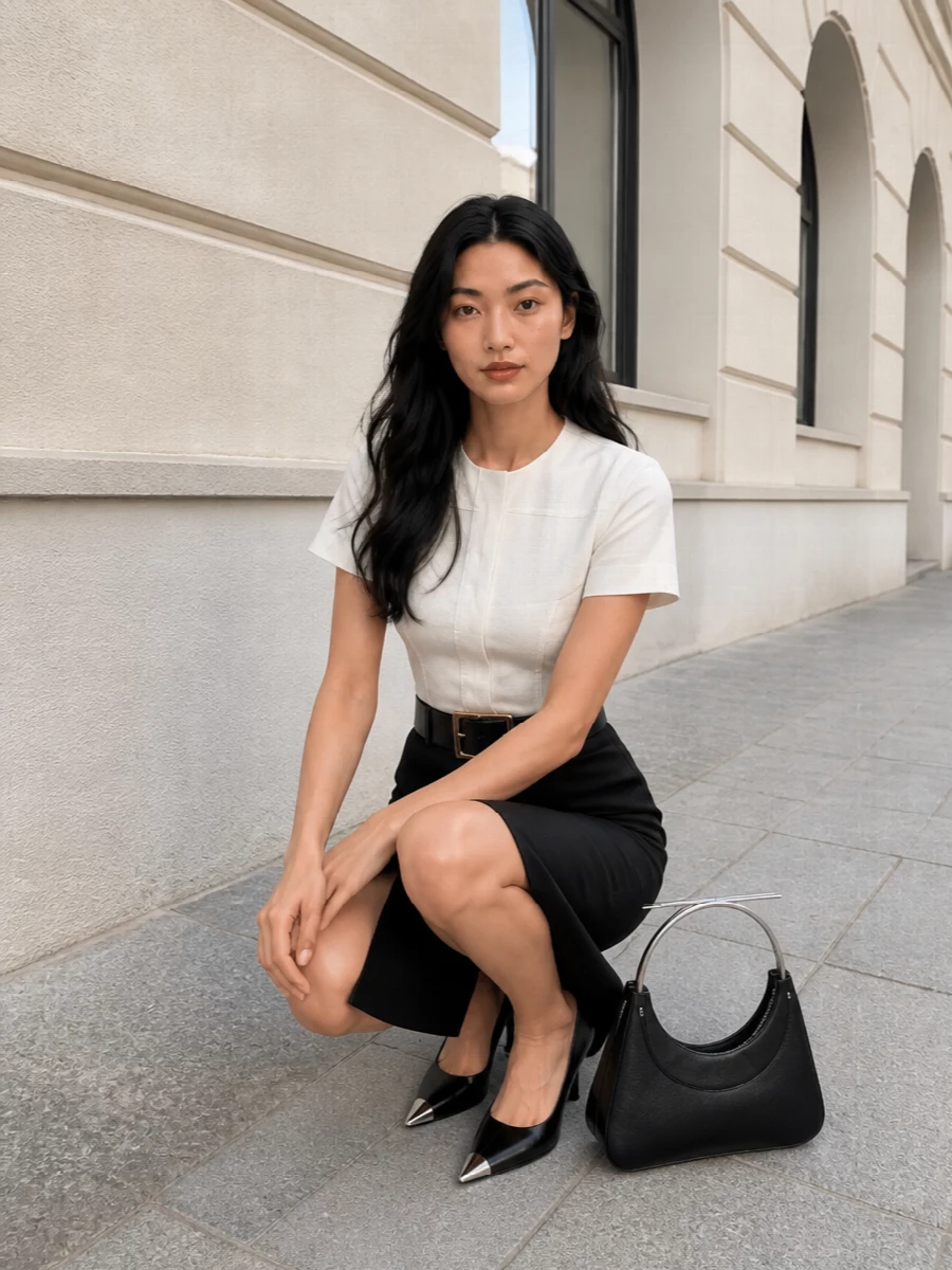 Alexander mcqueen black pencil skirt ivory blouse