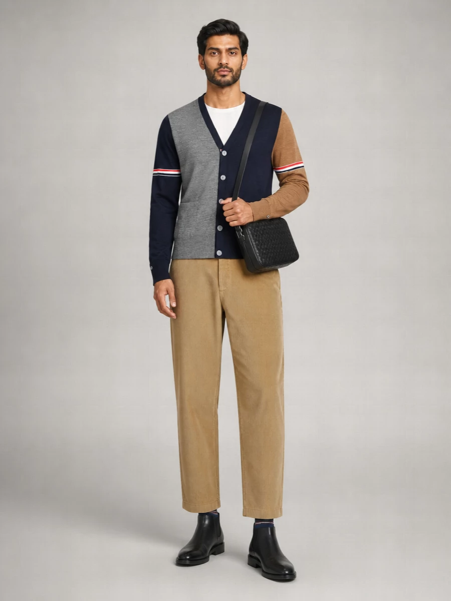 Thom Browne Multicolor Striped Wool Cardigan V-Neck
