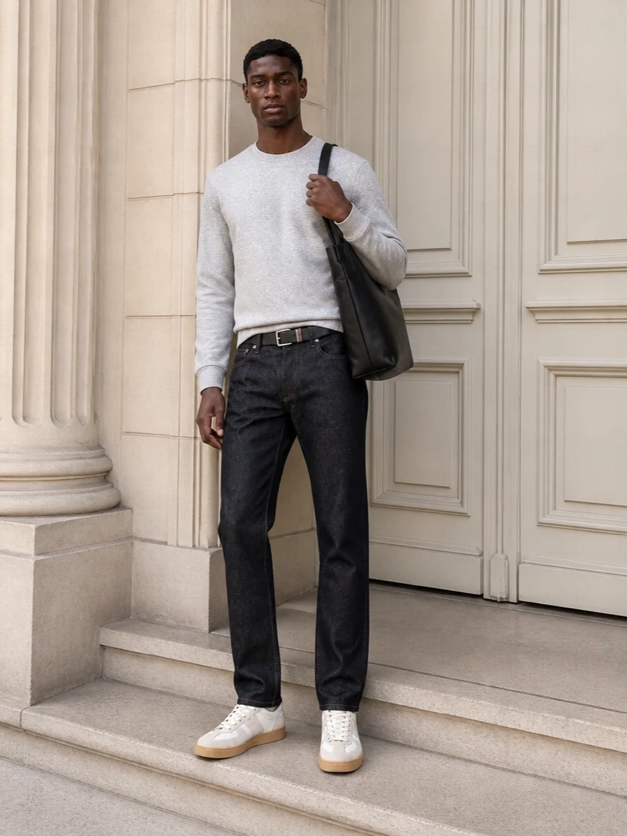 Apc raw jeans grey sweatshirt sneakers