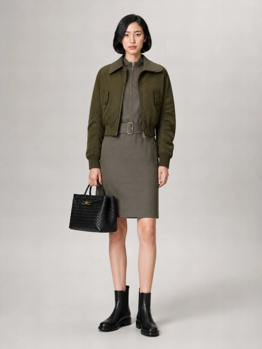 Bottega Veneta Leather Trim Padded Bomber Jacket