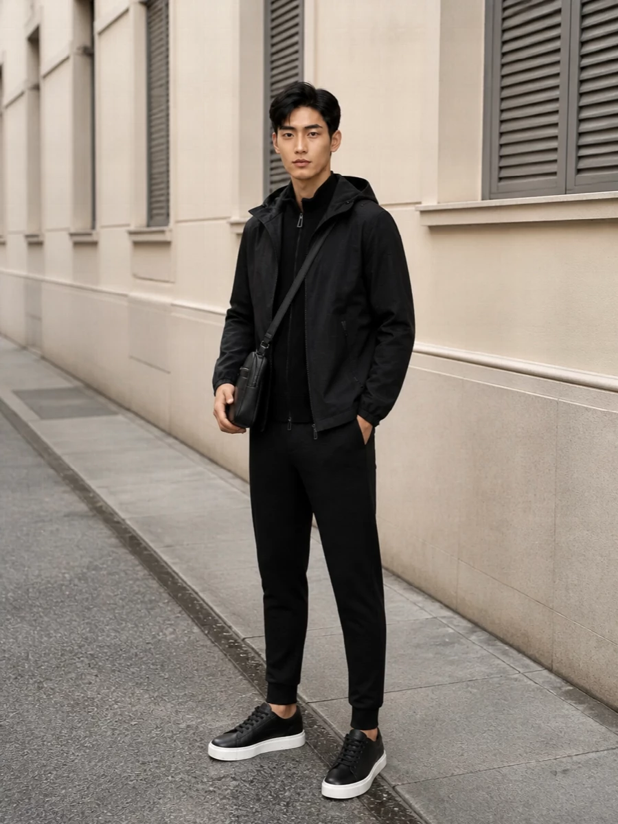 Emporio armani black rain jacket jogger outfit