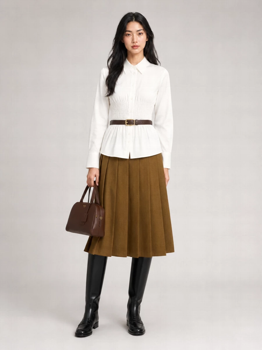 Prada Virgin Wool Pleated Skirt