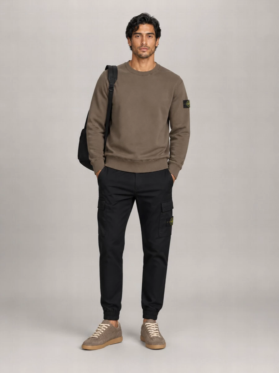 Stone Island Crew Neck Sweatshirt Featuring Ribbed Trim