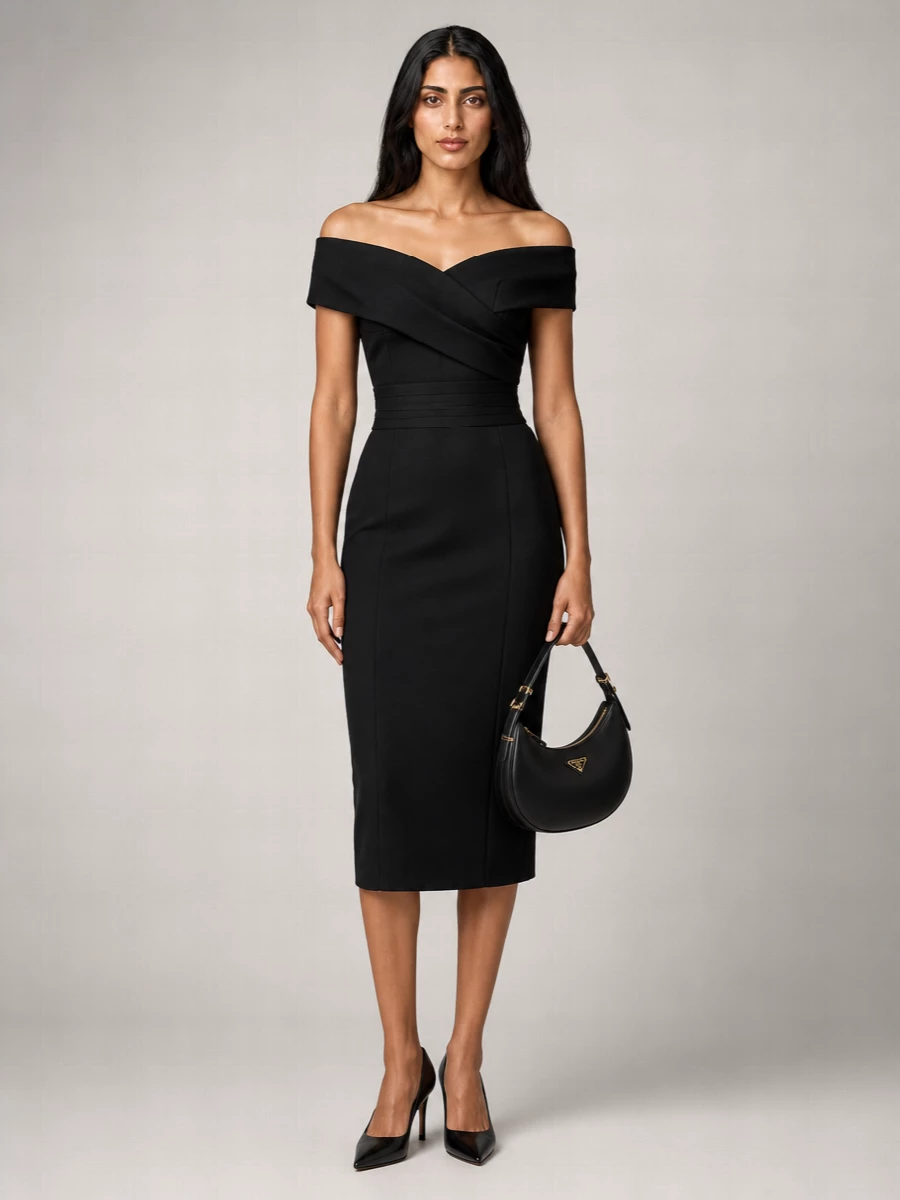 Ermanno Scervino Draped Sleeveless V-Neck Midi Dress