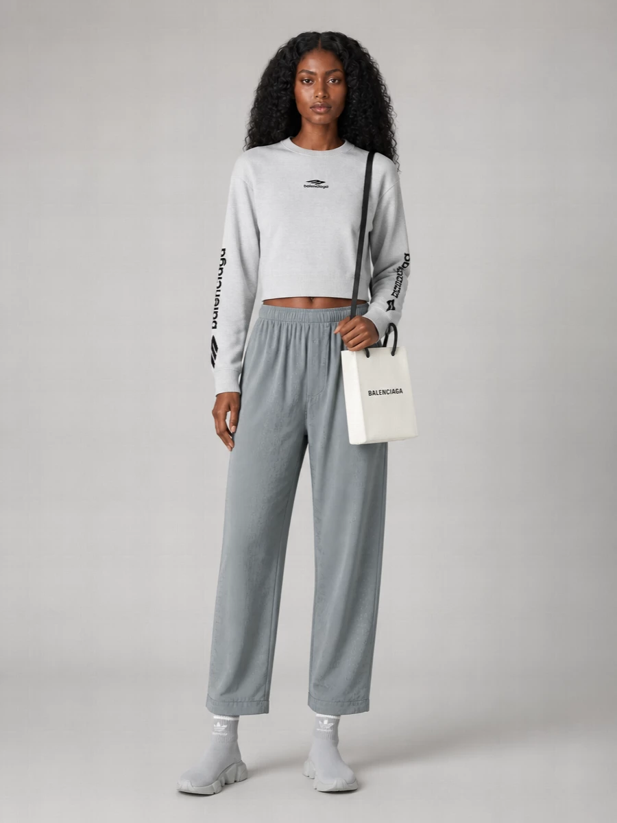 Balenciaga Wool Cropped Crew Neck Sweater