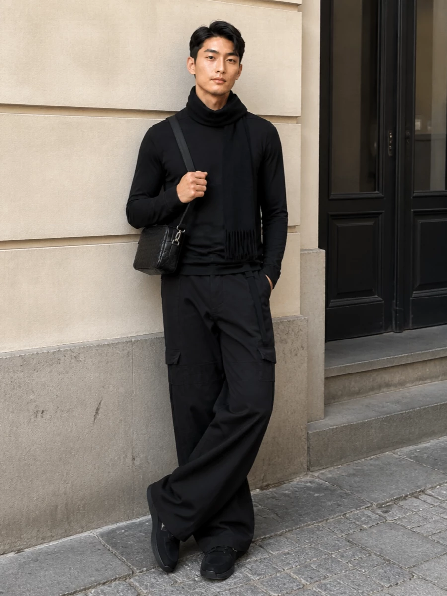 Rick owens black cargo outfit prada sneakers