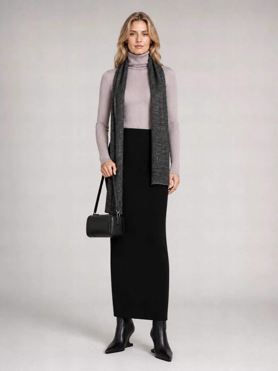 Rick Owens Wool Ribbed Funnel Neck Long-Sleeve Top