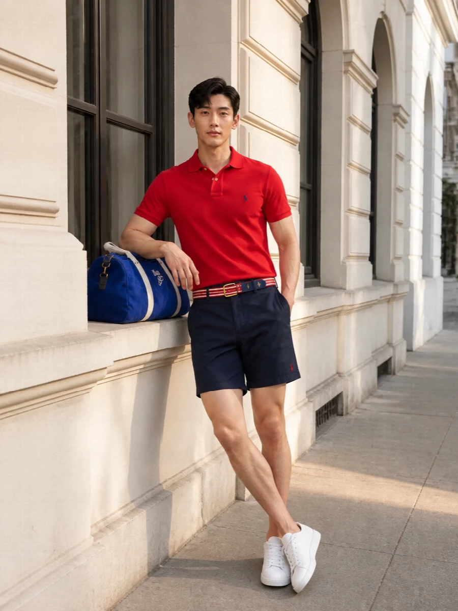 Polo ralph lauren red polo navy shorts outfit