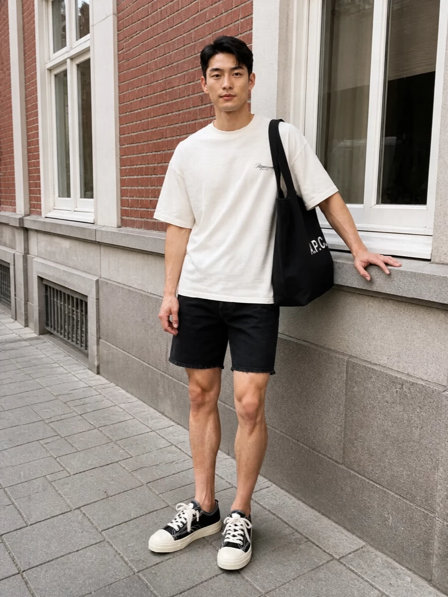 Represent oversized tee black shorts sneakers