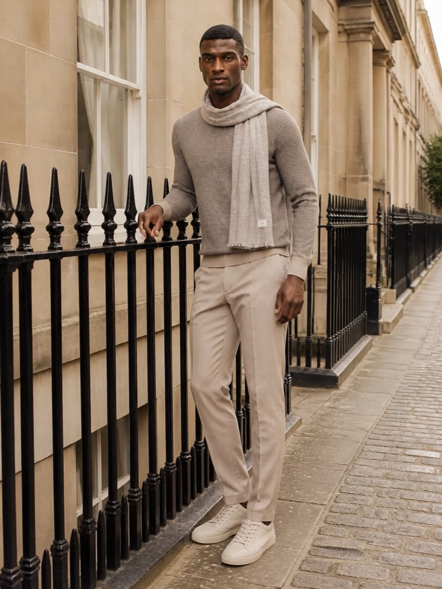 Brunello cucinelli beige trousers boss taupe knit
