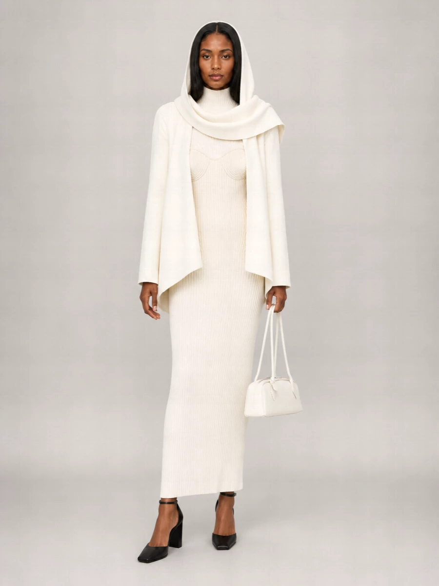 Alaïa wool coat with scarf