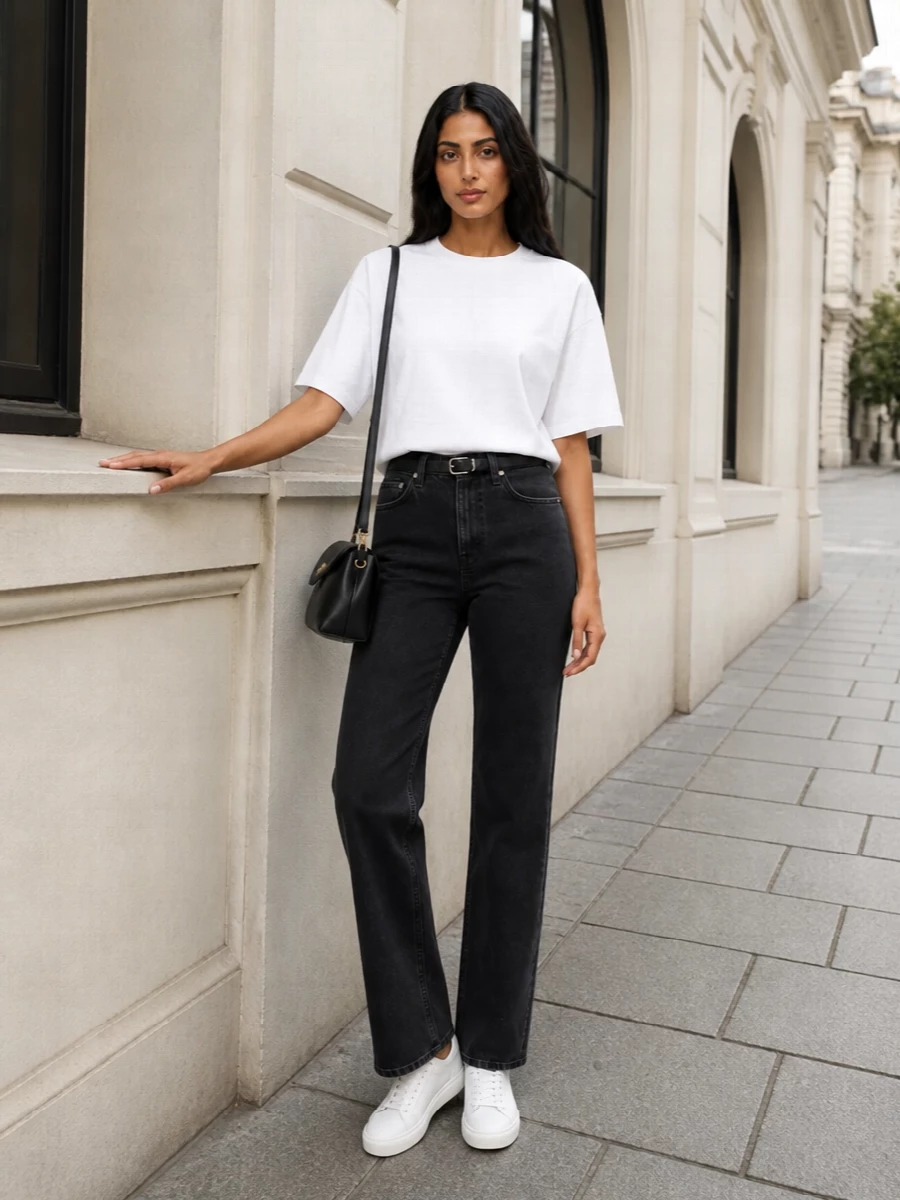 Loulou studio jeans white tee sneakers outfit
