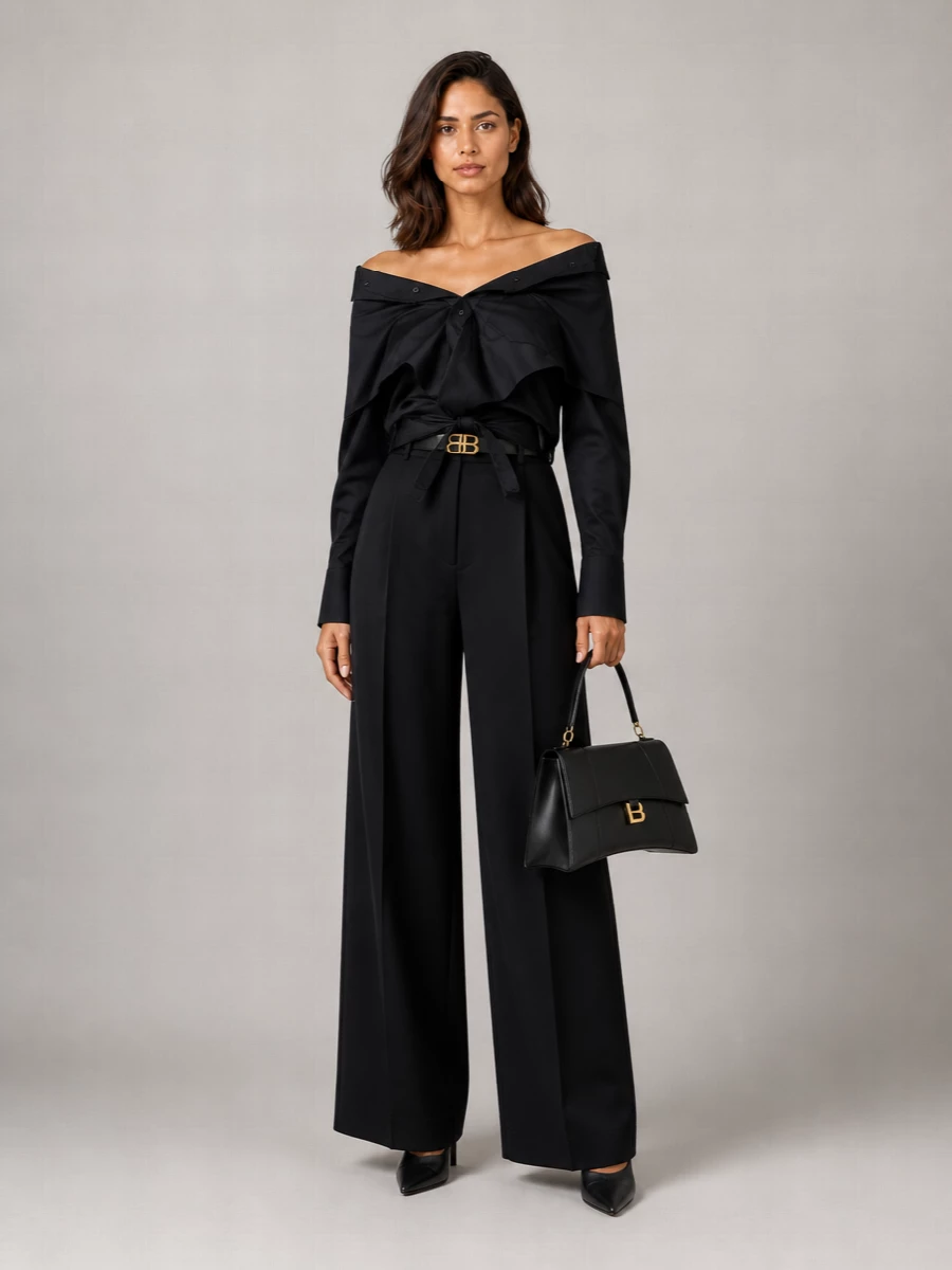 Balenciaga Off-The-Shoulder Cropped Shirt