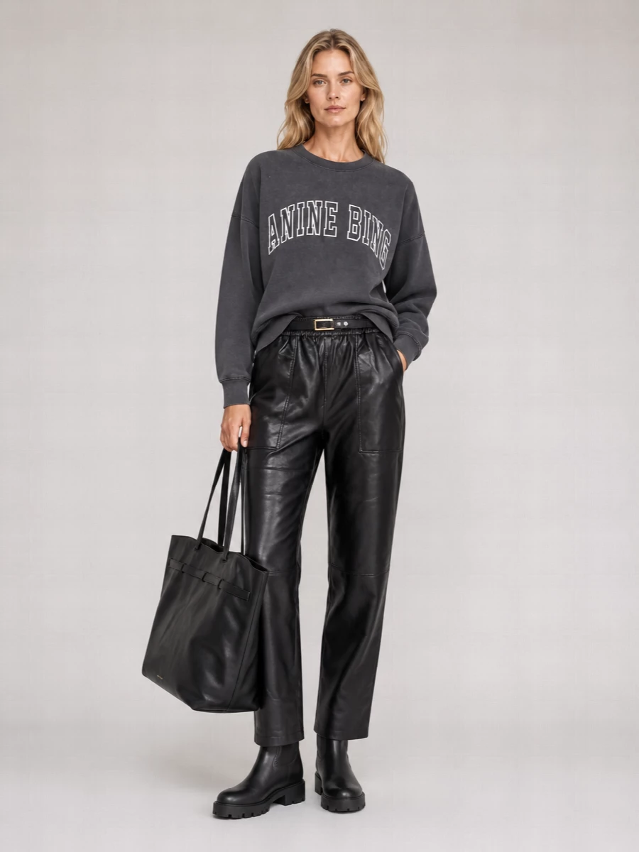 Anine Bing Recycled Leather Straight Trousers
