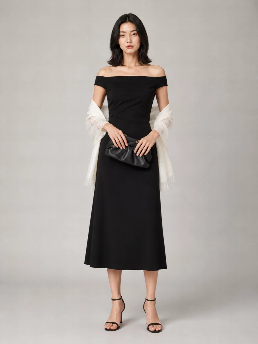 Parosh Draped Boat Neck Short Sleeve Midi Dress