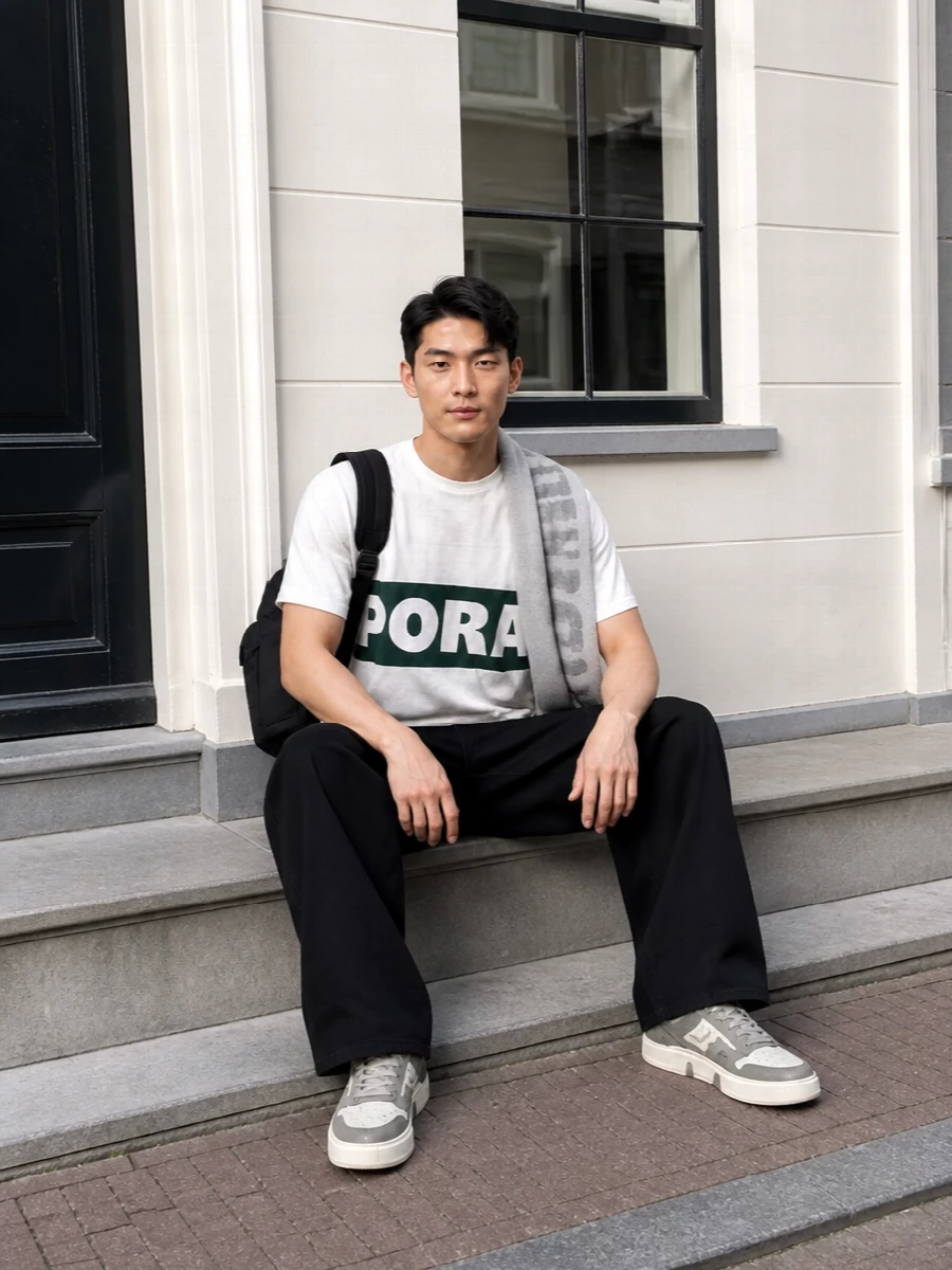 Jw anderson tee jacquemus wide leg jeans outfit