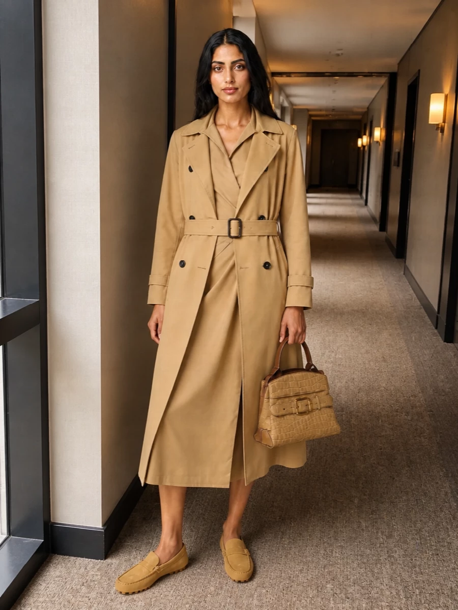Max mara camel trench wrap dress tods loafers