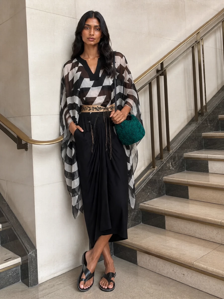 Dries van noten kaftan black midi skirt outfit