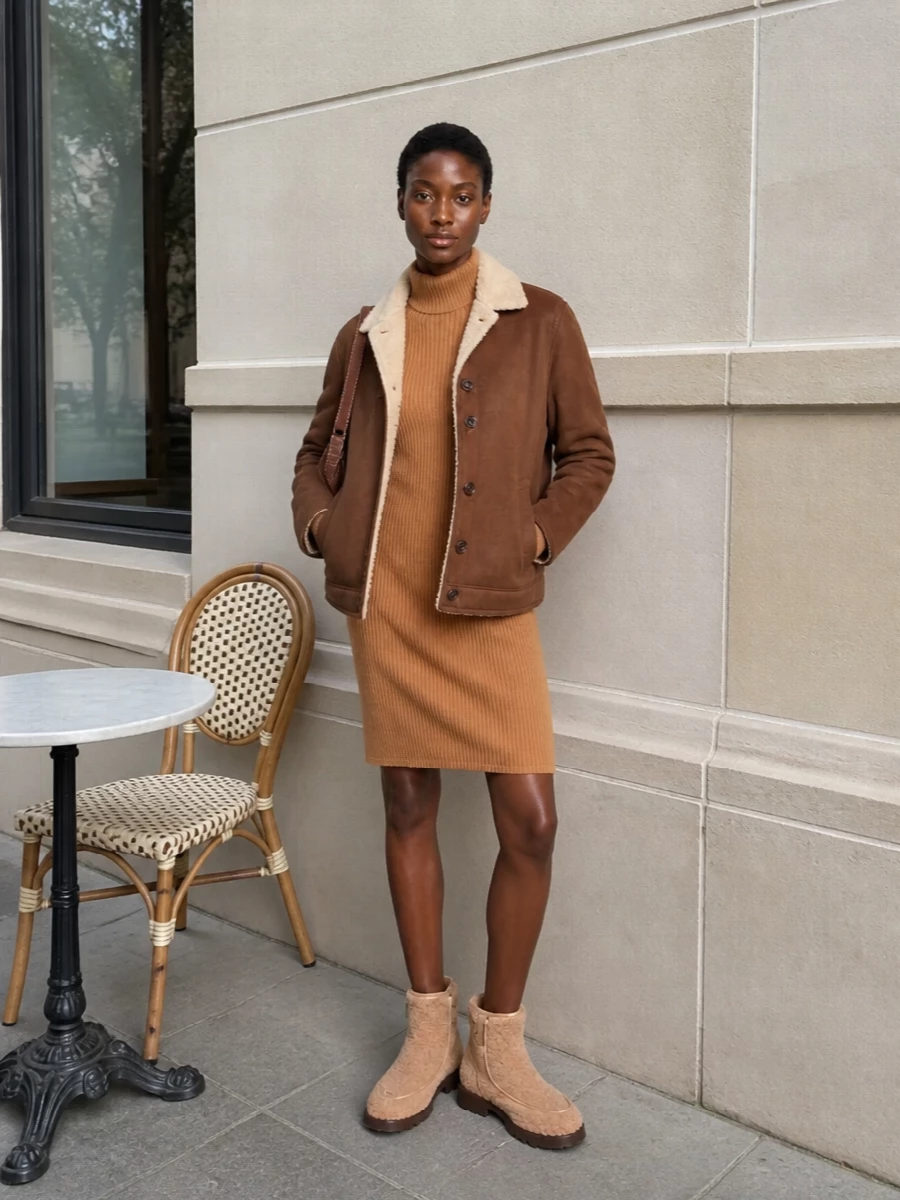Ralph lauren shearling jacket camel sweater dress