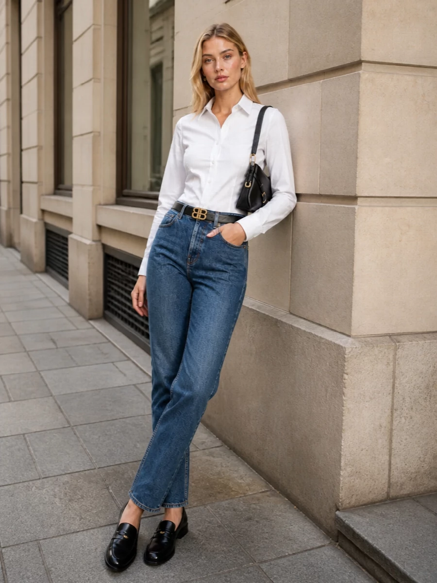 Burberry straight leg jeans white shirt outfit