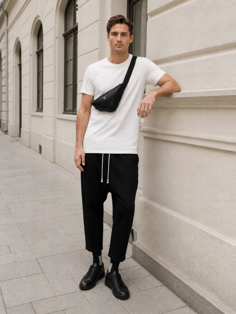 Rick owens longline tee black drop crotch pants